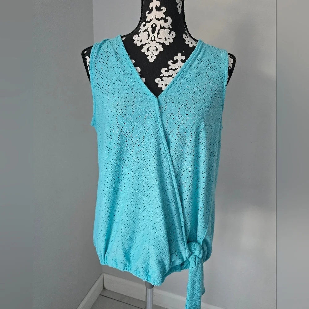 Michael Kors Top Eyelet Stretch Faux Wrap Sleeveless Size M